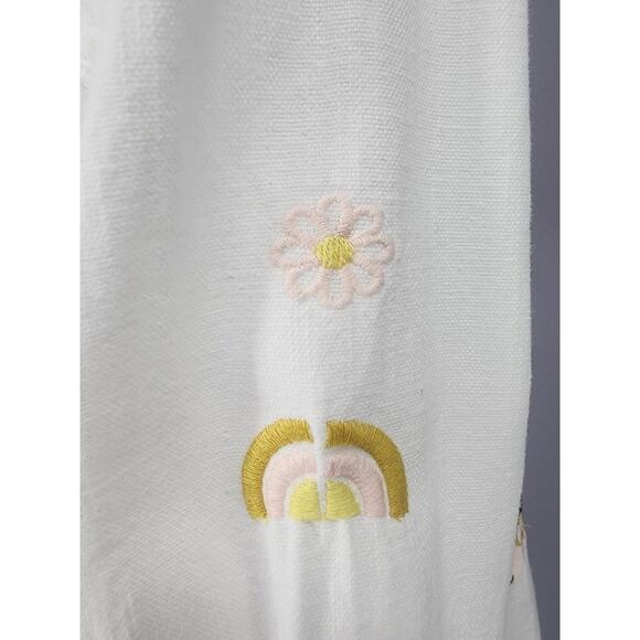 Pilcro Shirt Womens Medium White Cotton Linen Embroidered Button Up Boho Floral - Picture 5 of 16